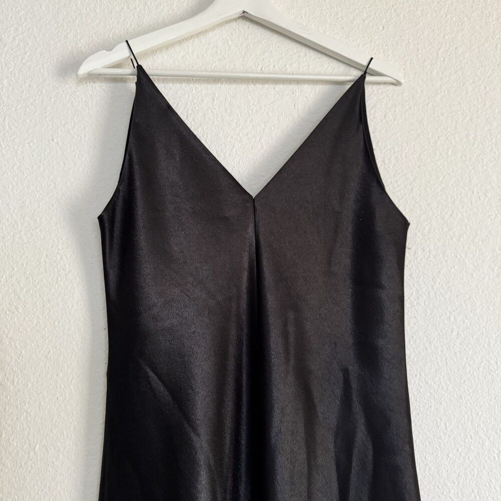 VINCE Black Satin V-Neck Midi Slip Dress Sz M Quiet Luxury Minimalist MSRP $295 - Picture 6 of 16